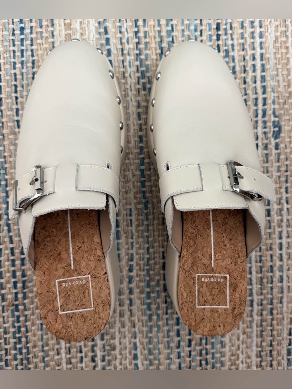 Dolce Vita Cream Leather Studded Slip-On Clogs with Buckle